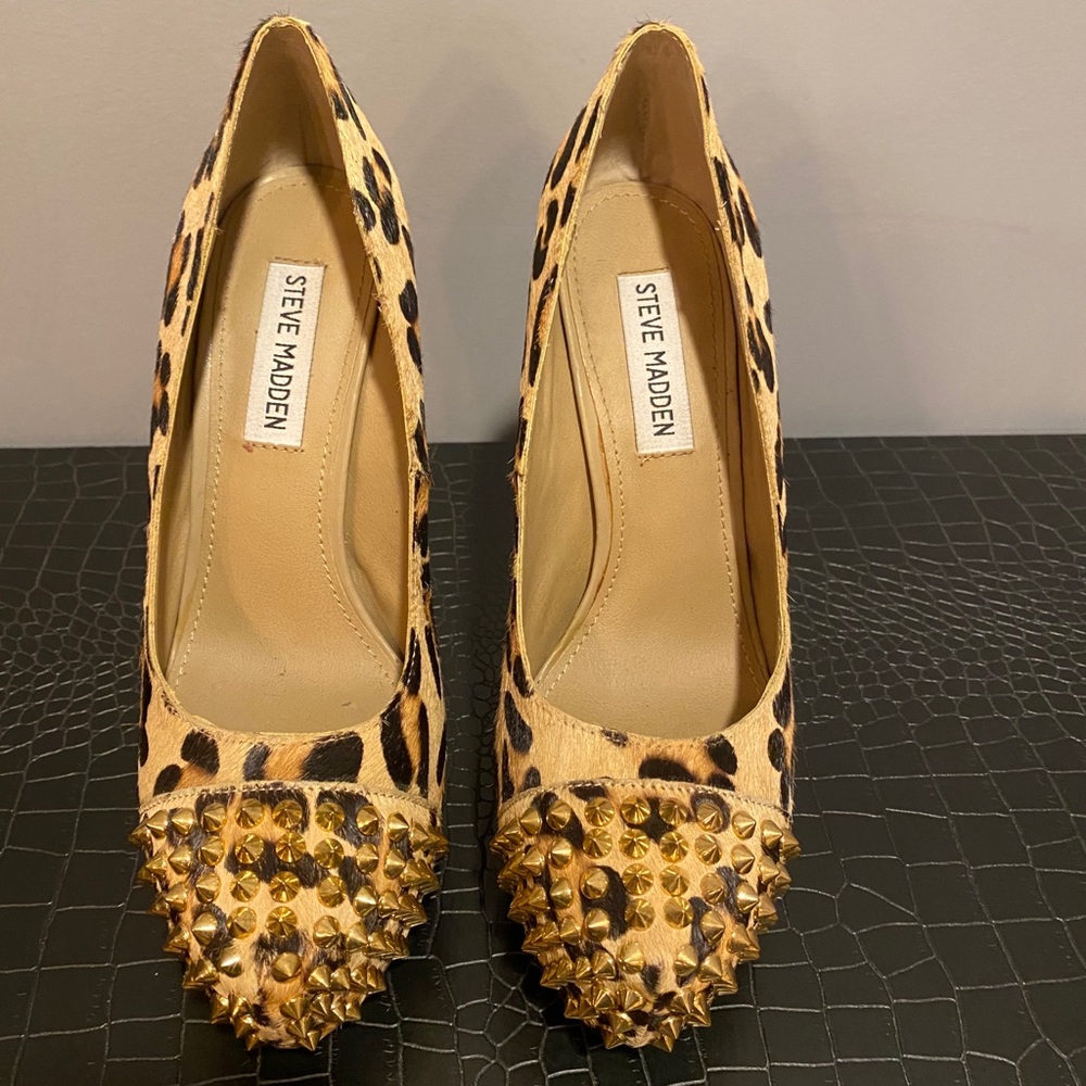 Steve Madden real fur printed cow hair heels